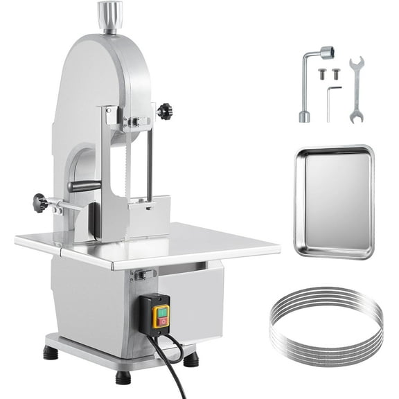 Commercial Electric Meat Cutting Bandsaw,Stainless Steel Countertop Bone Sawing Machine Butcher,Band Saw Frozen Meat Cutter Machine,Adjustable Thickness,5 Blades,for Bone Cutting