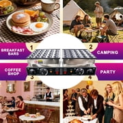 Commercial Electric Nonstick Waffle Maker Machine, Silver Stainless Steel 50 Holes Mini Poffertjes Grill, 1800W Dual Control 1.6inch Cavity Pancake Baker for Catering Party Use