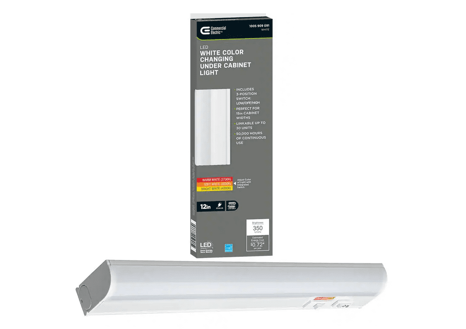 12-Inch White LED Under Cabinet Light with Color Options