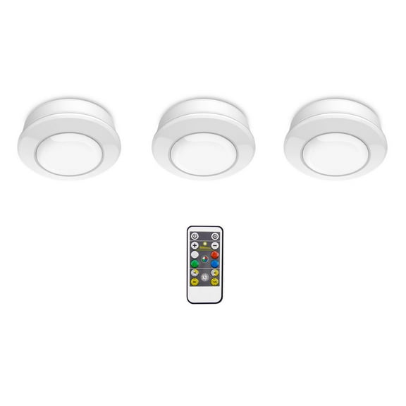 Commercial Electric Remote Control 3.11 in. LED Color Changing Puck Light 3-Pack