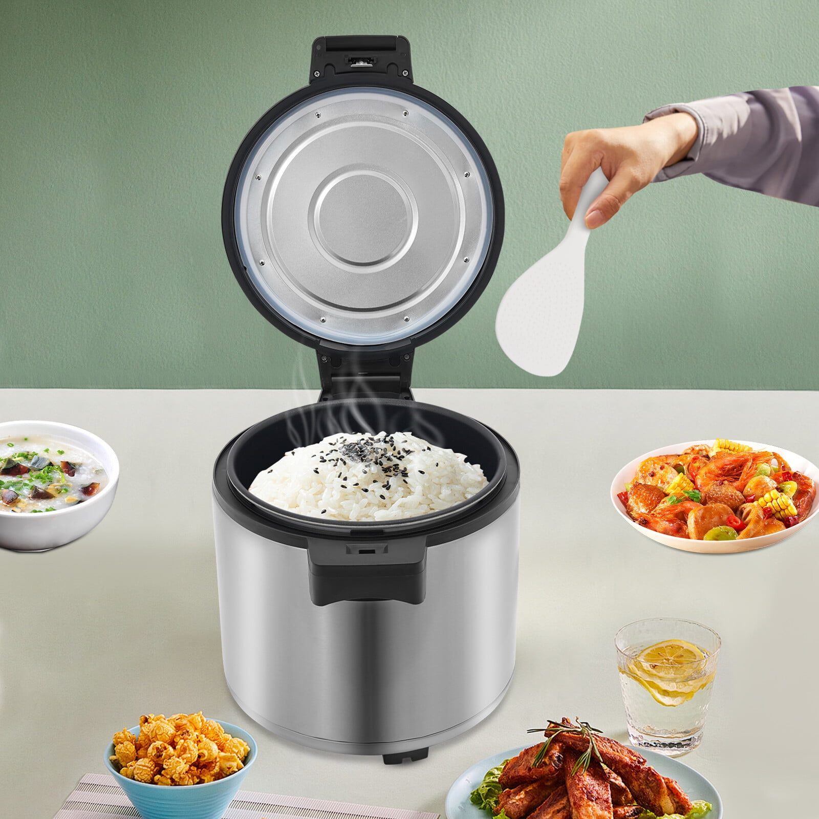 Commercial Electric Rice Warmer 23L/6Gal, 110V 110W Food Warmer for Restaurant Buffet Party, Stainless Steel Non-Stick Inner Pot, Keep Rice Warm Only (Not a Rice Cooker), Includes Rice Spoon