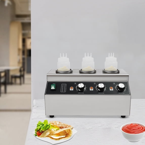 110V Commercial Electric Sauce Warmer, Cheese Sauce Dispenser Warmer with 3 Bottles for Homes, Restaurants