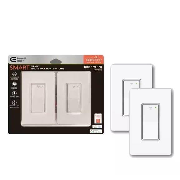 Commercial Electric Smart Light Switch (2-Pack) 15A Wi-Fi Bluetooth Hubspace