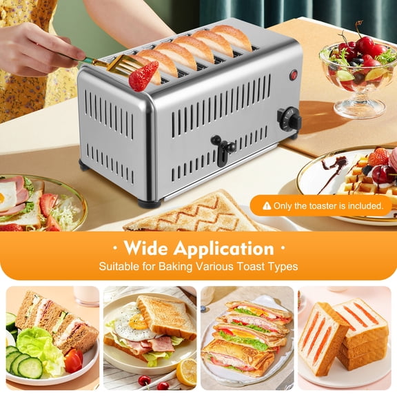 Slice Toaster, 6 Slices Commercial Toaster Stainless Steel Bread Baking Machine with Timing Function & Drawer-type Crumb Tray, for Home Restaurant Bakery, Silver