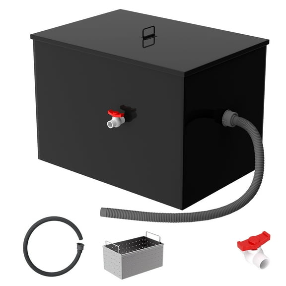 40 lb Oil Fat Trap for Kitchen, Carbon Steel Body, Threaded Interface, Commercial Grease Filter, Grease Trap Box, to Handle Restaurant, Food Processing, Home