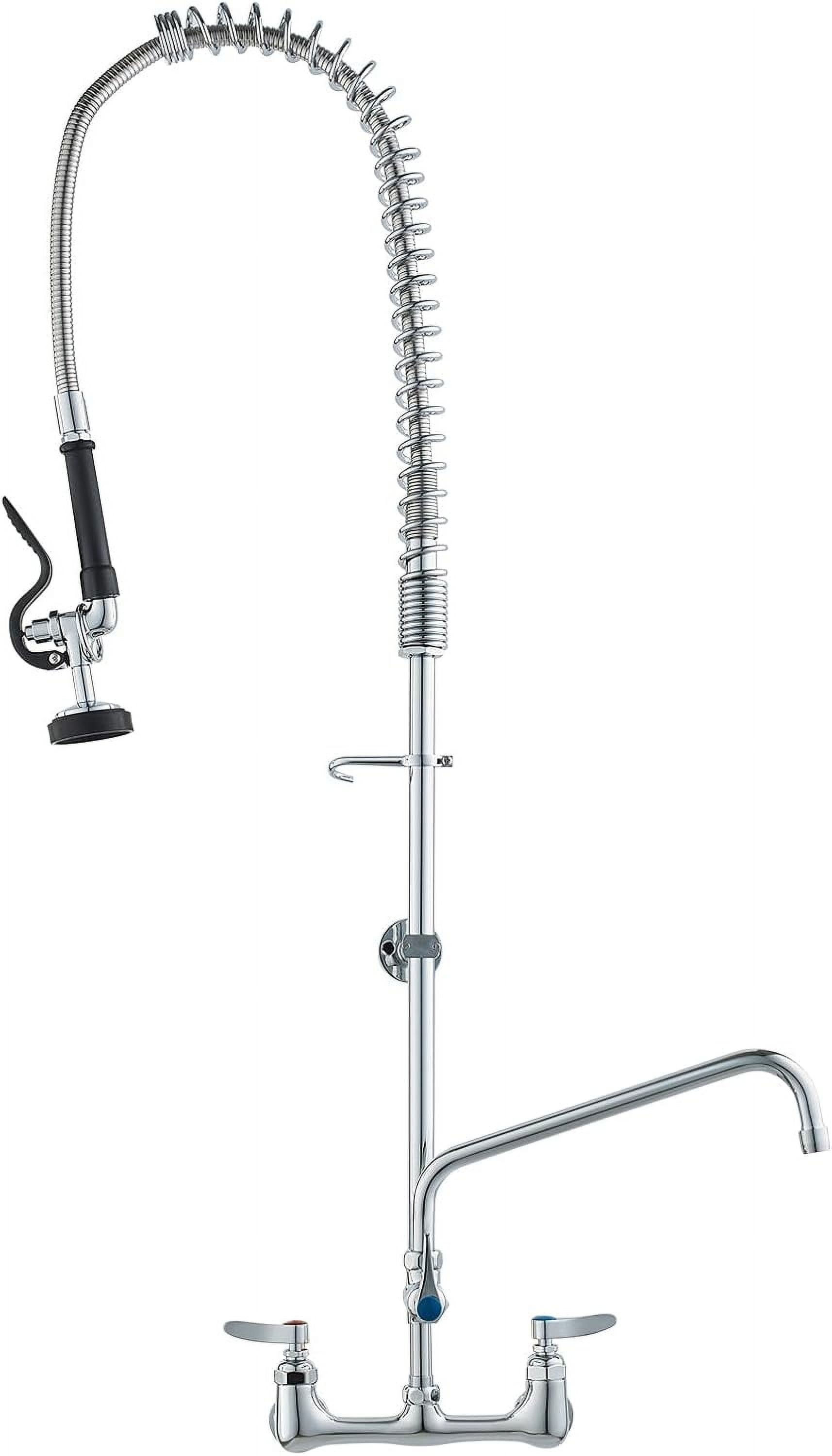 NETISR Commercial Faucet With Sprayer, Brass Chrome Wall Mount Kitchen Sink Faucet 36" Height 8" Center With Coilded Spring Pull Down Pre Rinse Sprayer, 12" Spout And 38" Hose (36 Inches - View #12