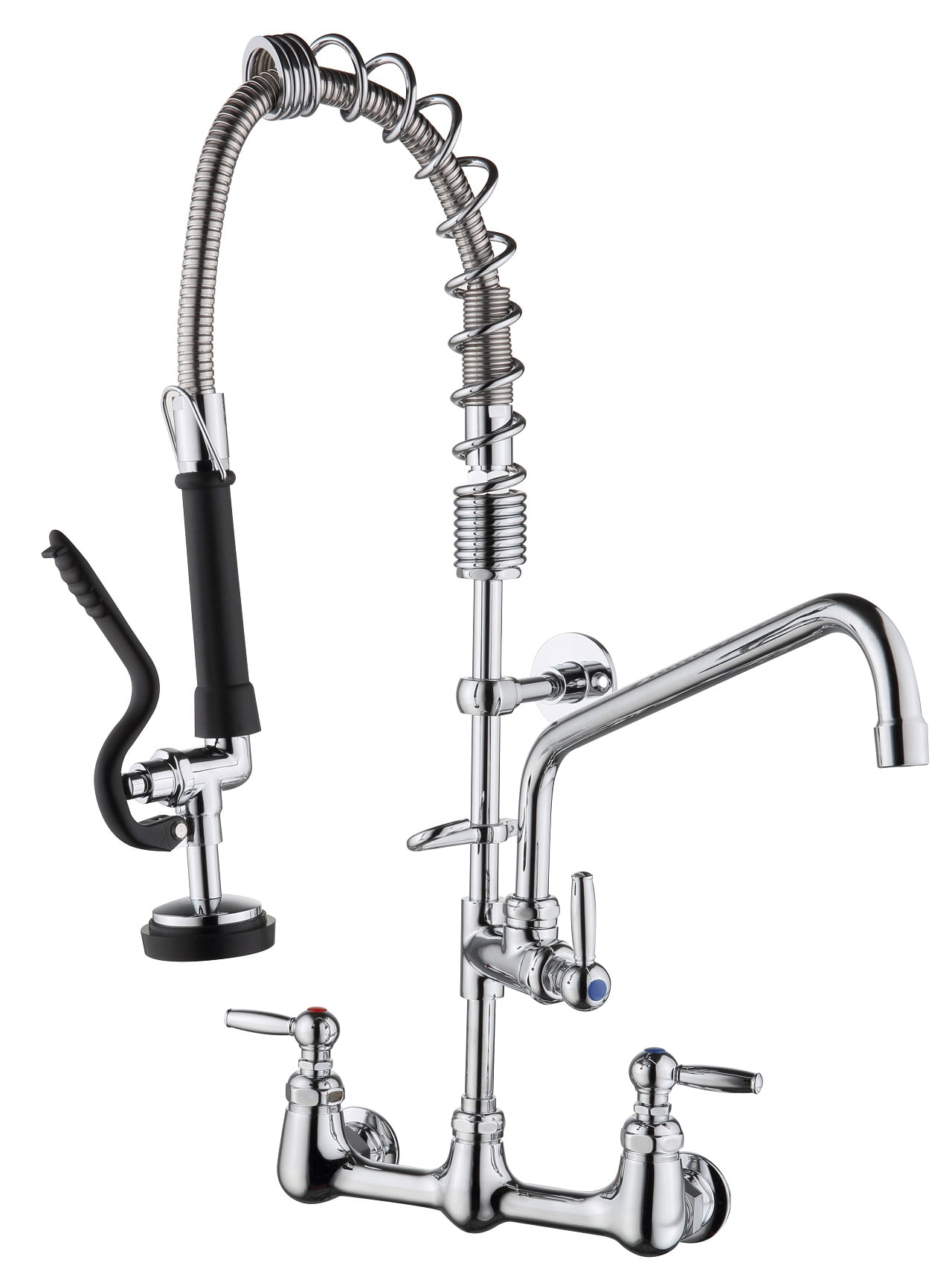 Commercial Faucet with Sprayer 25"Height Commercial Kitchen Faucet with 12" Swivel Spout Commercial Sink Faucet 8" Adjustable Center Wall Mount Sink Faucet