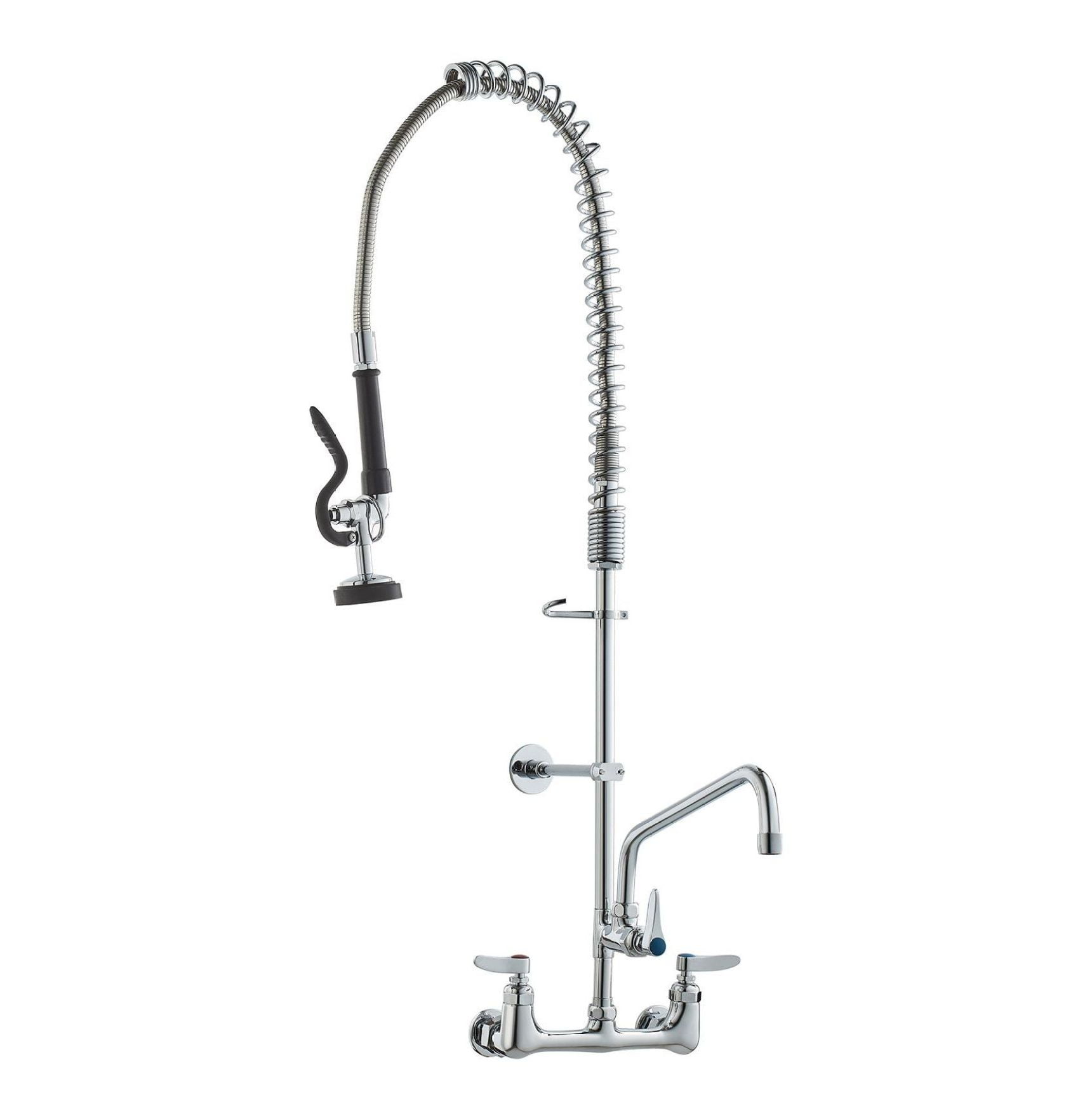 NETISR Commercial Faucet With Sprayer, Brass Chrome Wall Mount Kitchen Sink Faucet 36" Height 8" Center With Coilded Spring Pull Down Pre Rinse Sprayer, 12" Spout And 38" Hose (36 Inches - View #13