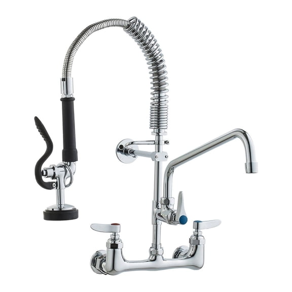 Commercial Faucet with Sprayer, 21" Wall Mount Kitchen Faucet, 8" Center, 12" Spout, Brass Pre-Rinse Faucet for 3-Compartment Sinks