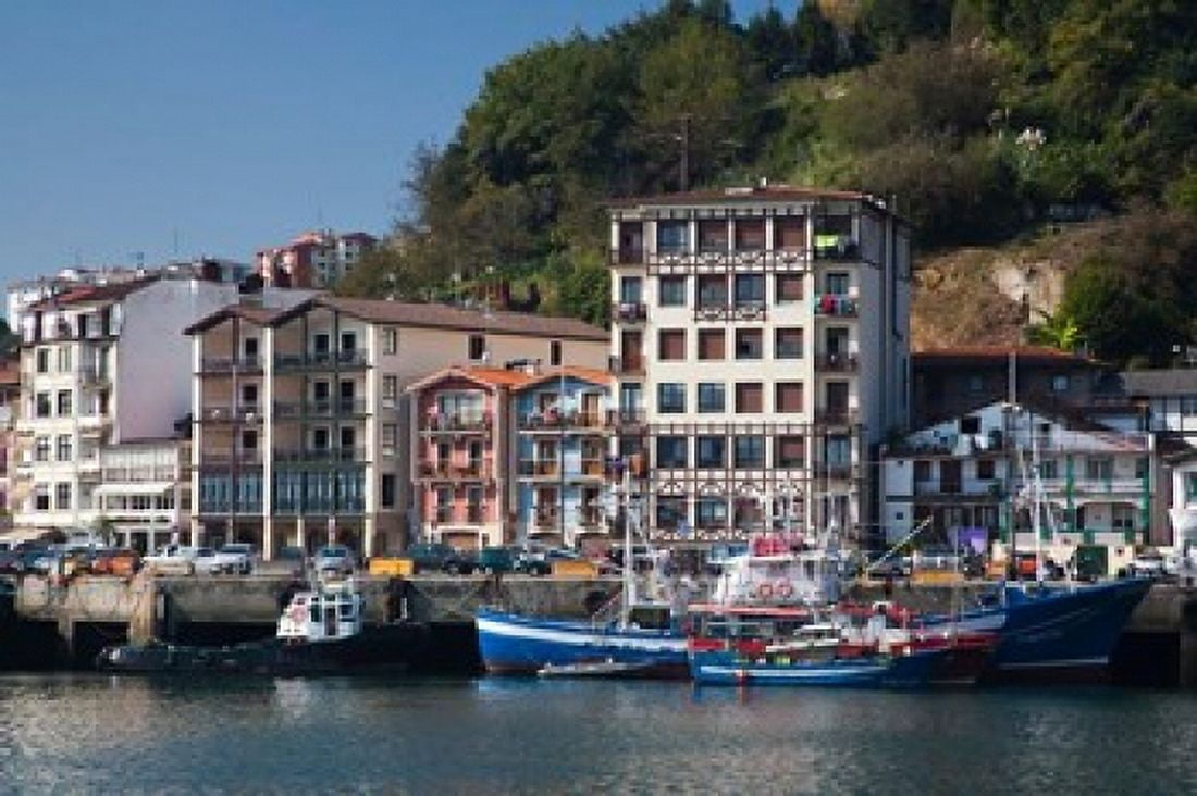 Commercial Fishing Port Village of Pasai San Pedro Spain Canvas Art - Walter Bibikow DanitaDelimont (38 x 25)