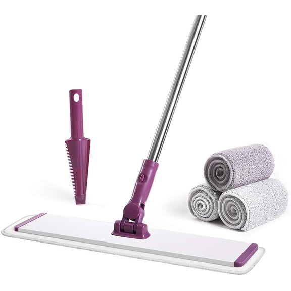 Commercial Flat Microfiber Floor Mop Cleaning System 18" Inch Wet Dry and Dust Hardwood with 4 Washable Pads Cleaner for Laminate Tile Stainless Steel Handle and Extension (PT13-WET)