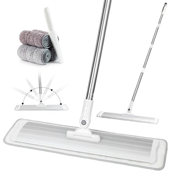 Commercial Flat Microfiber Floor Mop Cleaning System 18" Inch Wet Dry And Dust Hardwood With 4 Washable Pads Cleaner For Laminate Tile Stainless Steel Handle Extension (pt12-wet)