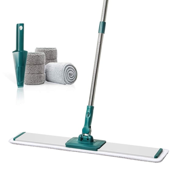 Commercial Flat Microfiber Floor Mop Cleaning System 24" Inch Wet Dry And Dust Hardwood With 4 Washable Pads Cleaner For Laminate Tile Stainless Steel Handle Extension (pt14 Green)
