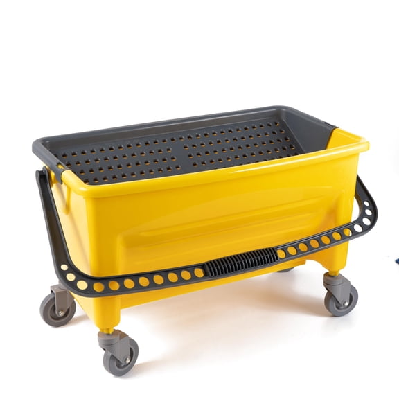 Commercial Flat Mop Bucket With Sieve And Wheels, Heavy Duty Professional Janitorial Floor Cleaning Pail, Press Wringer System With Smooth Casters, Yellow