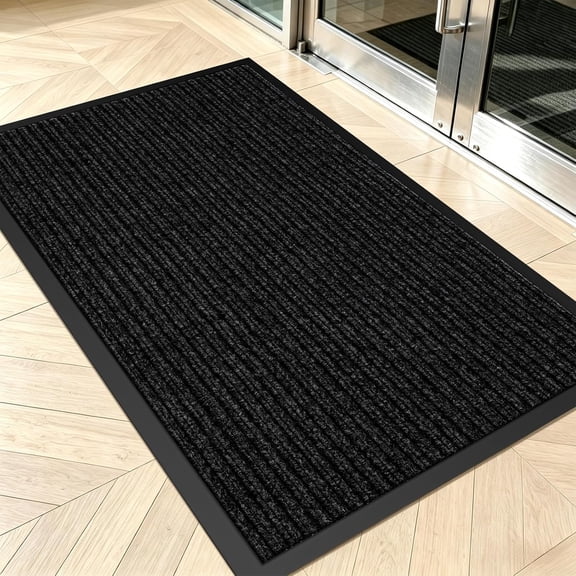 Commercial Floor Mat Non-Slip Waterproof, 35"x24" Front Door Mat for High Traffic Areas, Easy Clean Low Profile Durable Rug, for Entryway, Indoor/Outdoor, Office, Industrial, Garage, Black
