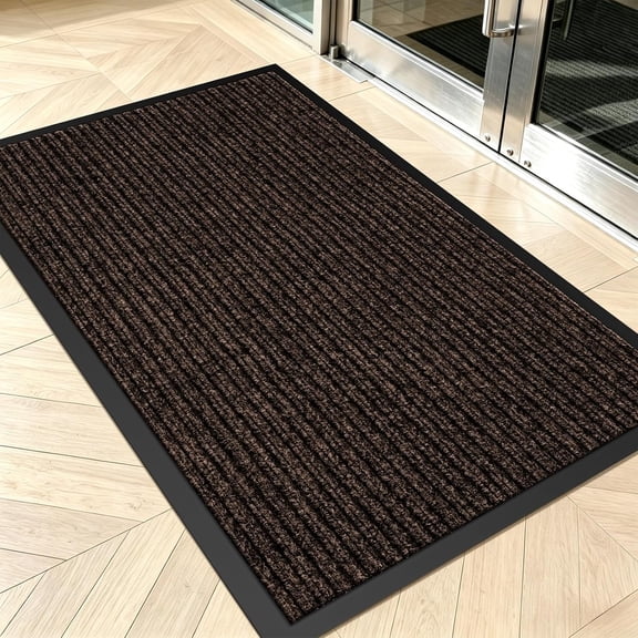 Commercial Floor Mat Non-Slip Waterproof, 60"x36" Front Door Mat for High Traffic Areas, Easy Clean Low Profile Durable Rug, for Entryway, Indoor/Outdoor, Office, Industrial, Garage, Brown