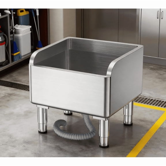 Commercial Floor Mop Sink, Seamless Welding Stainless Steel Utility Sink with High Splash Guard