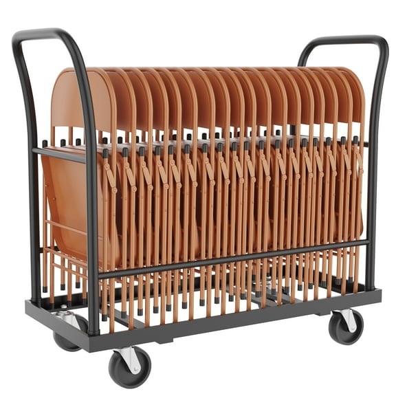 Commercial Folding Chair Cart with Locking Wheels - Heavy-Duty Metal Material Handling Dolly Holds 25 Chairs, 300lb Load Rating for Events & Venues