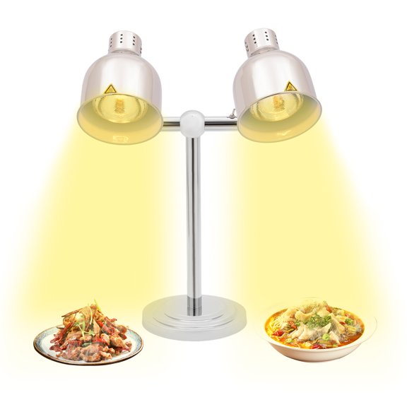 Commercial Food Heat Lamp Portable Electric Food Warmer 2-Bulb with Free-Standing Food Heating Warmer Lamp Restaurant Kitchen Buffet Warmer Table 250W