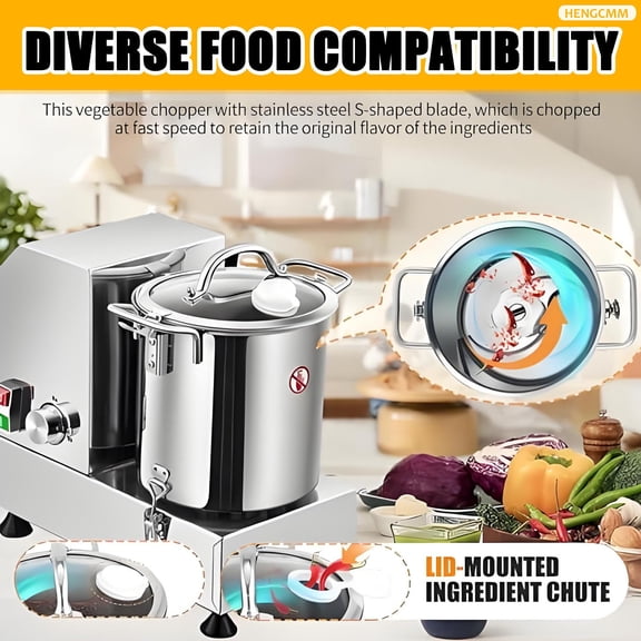 Commercial Food Processor, Stainless Steel Food Shredder Chopper, Adjustable Speed Food Chopper With Visible Transparent Window, Electric Vegetable