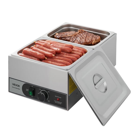 Commercial Food Warmer 1200W Electric Stainless Steel Steam Bain Marie Fast Heating Countertop Buffet with Two Half Size Food Pans for Catering Restaurants Parties Buffets