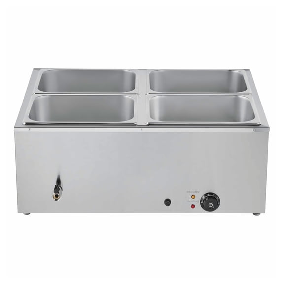 Commercial Food Warmer 1500W Electric Bain Marie, 4-Pan Steam Table, Stainless Steel Buffet Warmer with Lids & Ladles for Catering, Restaurant, Parties