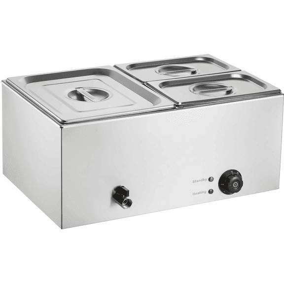 Commercial Food Warmer 24QT, 3-Pan Steam Table, 1200W Bain Marie, Stainless Steel Buffet Server with Temperature Control 86-185F for Catering & Events