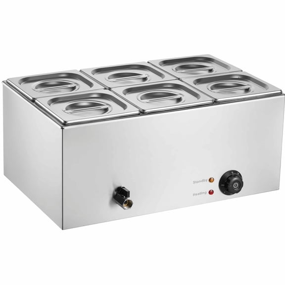 Commercial Food Warmer 24QT, 6-Pan Bain Marie, 1200W Electric Steam Table, Stainless Steel Buffet Server with Temperature Control 86-185F for Catering