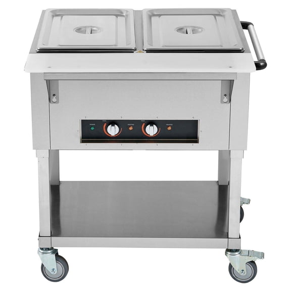 Commercial Food Warmer 2x20.6QT, Electric Steam Table, 1000W, 4-Wheel (2 Lockable), Stainless Steel Buffet Server for Catering, Restaurant, Parties