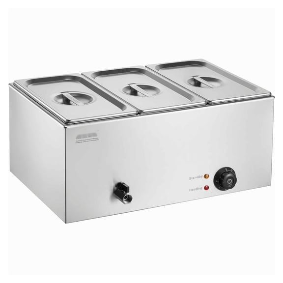 Commercial Food Warmer 3-Pan, 17.4QT Bain Marie Countertop Buffet Server, Stainless Steel Food Steam Table with Lids, Temperature Control 86-185F