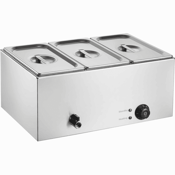 VEVOR Commercial Electric Food Warmer 3-Pan Countertop Buffet 17.4QT Bain Marie