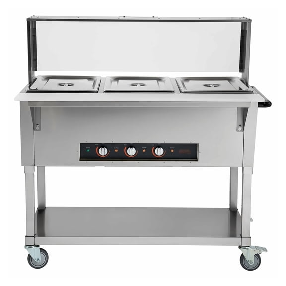 Commercial Food Warmer 3 Pan, 20.6QT Electric Steam Table - 1500W Buffet Server with Sneeze Guard & Stainless Steel Pans for Catering, Restaurants, Parties - Independent Heat Control