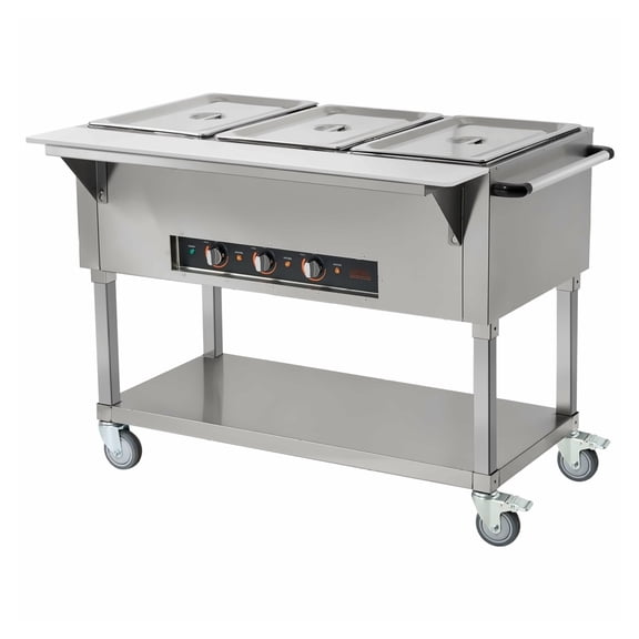 Commercial Food Warmer 3 Pan, 20.6QT Electric Steam Table, 1500W Stainless Steel Buffet Server with Wheels, Restaurant Catering Equipment