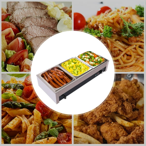 Commercial Food Warmer, 3-Pan Stainless Steel Buffet Heater, Adjustable Temperature, 1500W, 20.6Qt Capacity, Perfect for Restaurants, Cafes, and Parties