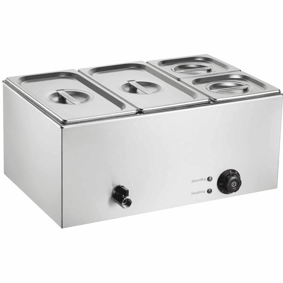 Commercial Food Warmer 4-Pan, 16.4QT Electric Steam Table Bain Marie, 1200W Stainless Steel Buffet Server with 86-185F Temp Control, Silver - Hotel, Party