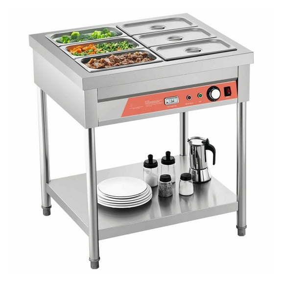 Commercial Food Warmer 6 Pan, Electric Steam Table - 1500W Stainless Steel Buffet Server with Undershelf, Restaurant Catering Equipment for Hotels, Parties