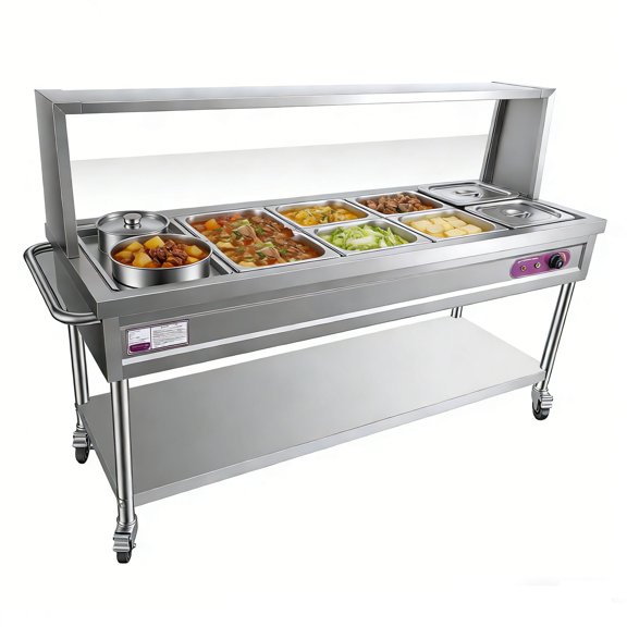 Commercial Food Warmer, 7Pan&2Pot Electric Steam Table, Adjustable Temperature Professional Buffet Catering Food Warmer, Stainless Steel Steam Table Food Warmer for Hotel Banquet