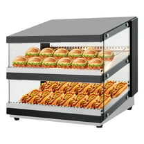 Commercial Food Warmer Display, 2 Tiers Pizza Warmer w/LED Lighting & Sliding Glass Door, Countertop Pastry Warmer with Adjustable Shelves