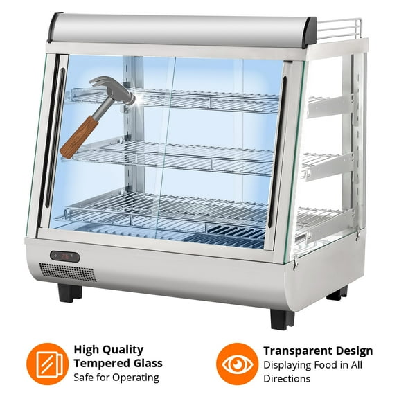 Commercial Food Warmer Display Case, Countertop Warmer Display Case, Commercial Food Warmer with Adjustable Shelves, Glass Sliding Doors, 3 Tier Electric Heated Display Cabinet