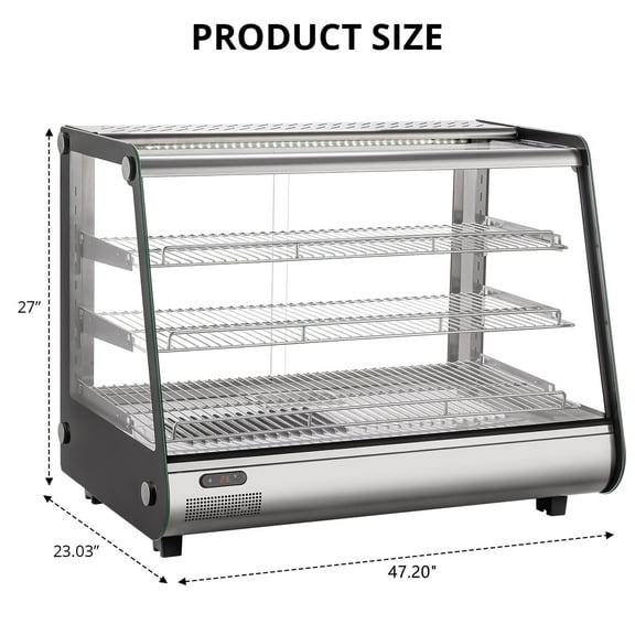Commercial Food Warmer Display Case, Countertop Warmer Display Case, Commercial Food Warmer with Adjustable Shelves, Glass Sliding Doors, 3 Tier Electric Heated Display Cabinet