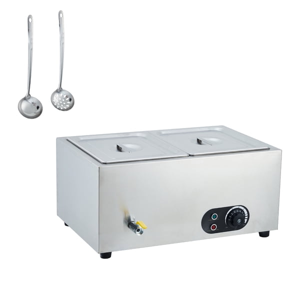 Commercial Food Warmer Stainless Steel 1500W Electric Buffet Server Bain Marie, 2-Pan Catering Hot Food Station for Restaurants, Hotels, Banquets