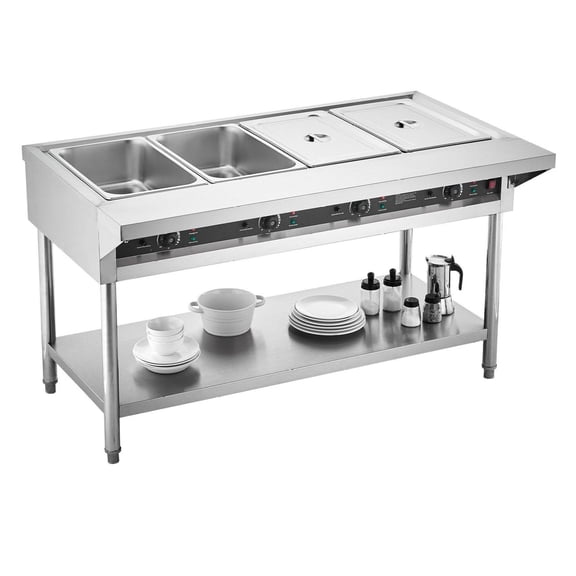 Commercial Food Warmer Steam Table 4 Pan - Independent Temperature Control Stainless Steel - Buffet Server for Restaurant Hotel Catering