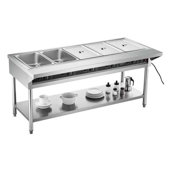 Commercial Food Warmer Steam Table, 5-Pan Independent Control - Stainless Steel Buffet Server for Restaurants, Cafeterias