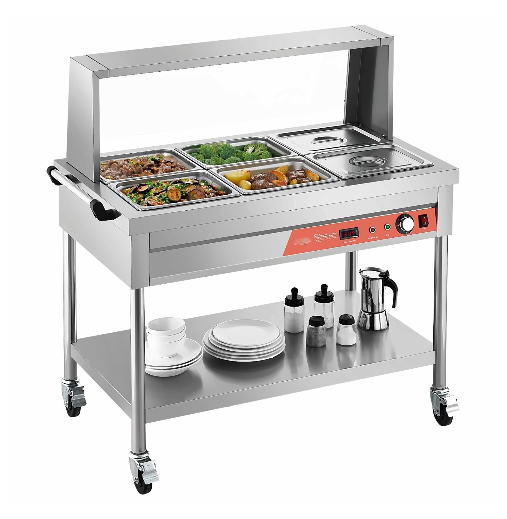 6 x 1/2 Pans Commercial Food Warmer Steam Table with Undershelf and ...