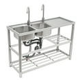 thumbnail image 1 of Commercial Free Standing Utility Sink - 2 Compartment Restaurant Kitchen Sink Set Stainless Steel & Prep Table, 1 of 14