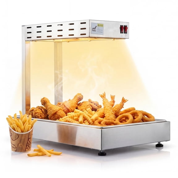 Commercial French Fries Warming Station – 10L Countertop Food Warmer with Heating Tube Technology, Stainless Steel Holding Cabinet with Removable Drip Tray and Lighted Display