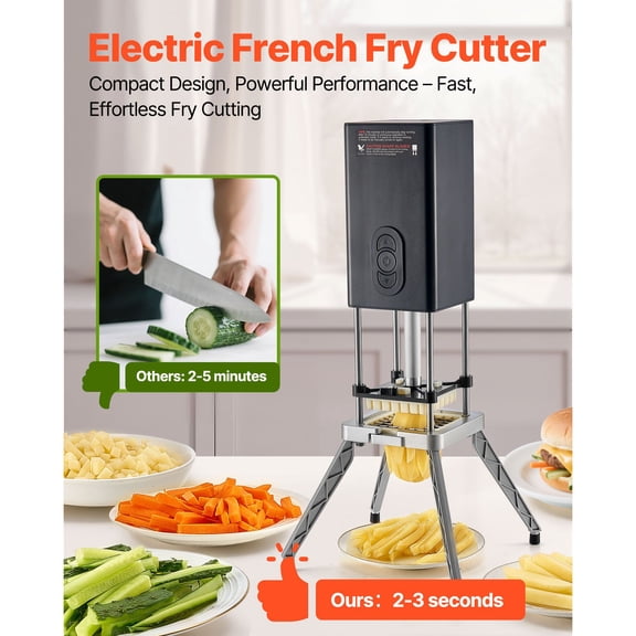 Commercial French Fry Cutter,Stainless Steel Vegetable Fruit Chopper with 2 Replacement Blades 1/2-"3/8-",Electric Potato Slicer Dicer for Restaurants&Home Kitchen