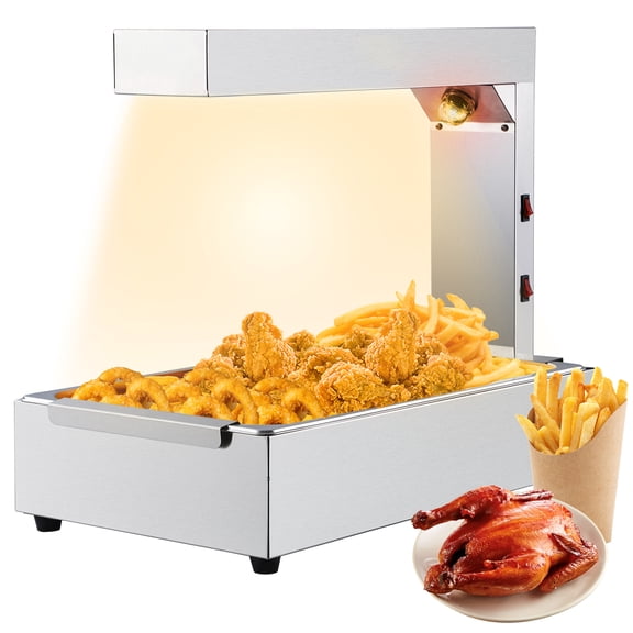 Commercial French Fry Warmer, 620w Stainless Steel with Adjustable Heat Lamp & Dump Station