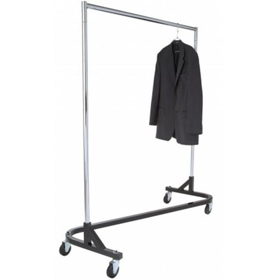 Commercial Garment Rolling Z-Rack - KD Construction With Durable Square Tubing, Heavy Duty, Chrome/Black Finish