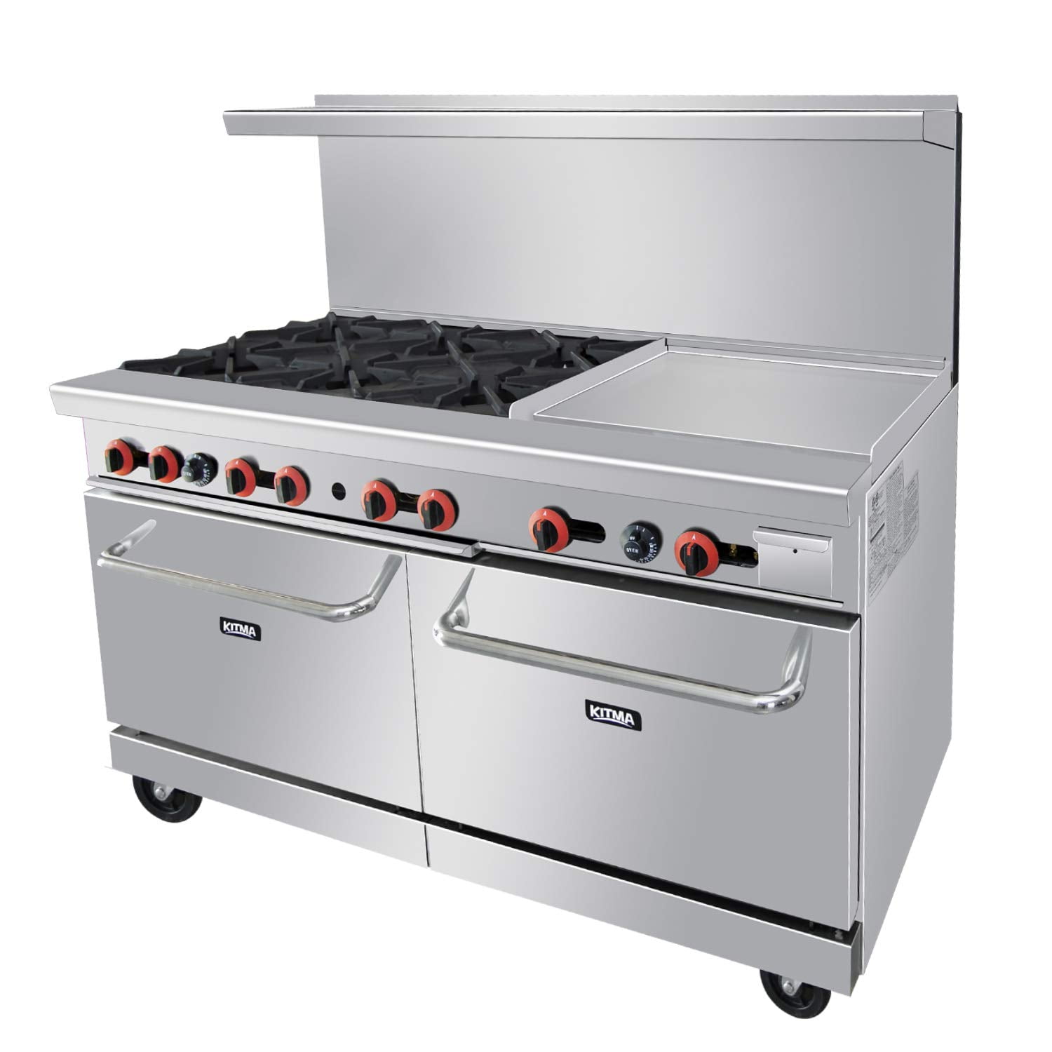 Commercial Gas Burner Range - 6 Burner 24” Cast Iron Griddle and 2 Standard  Oven-Heavy Duty Natural Gas Cooking Performance Group for Kitchen Stainless  Steel Restuarant Equipment- 252,000 BTU/h 60” 